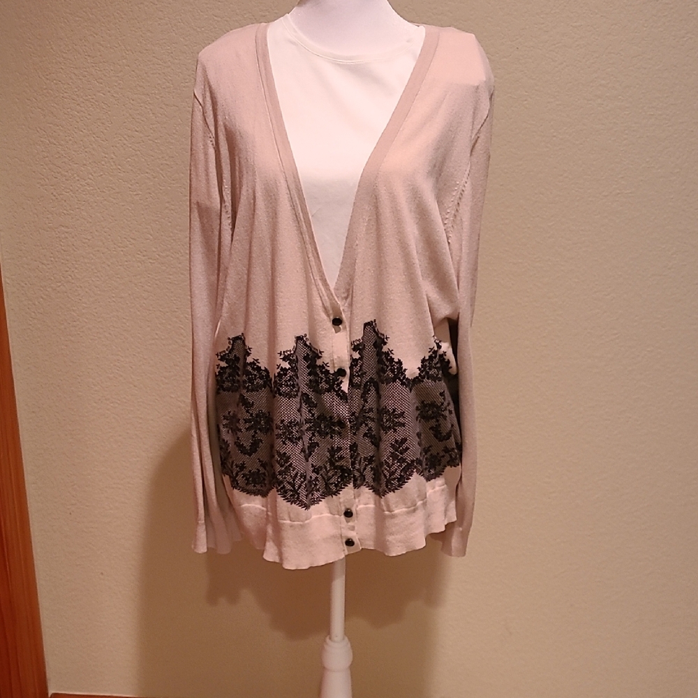 Elle Beige and Black Cardigan Sweater Size 2X